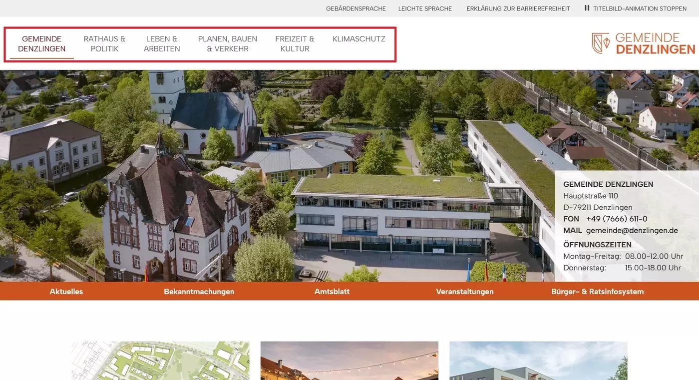 Men� von Denzlingens Webseite