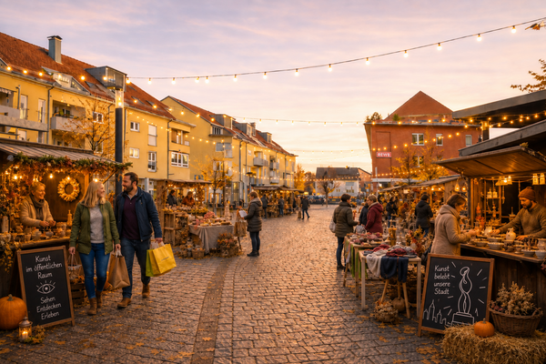 Ortsmitte mit Marktständen und Besuchern