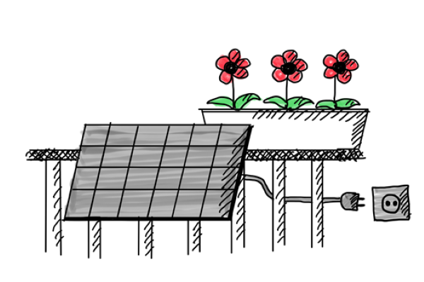 Zeichnung Blumen mit einer Photovoltaik-Platte