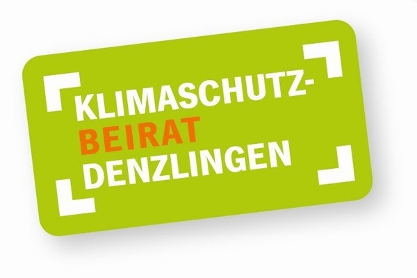 Logo Klimaschutz mit wei-oranger Schrift auf grnem Hintergrund