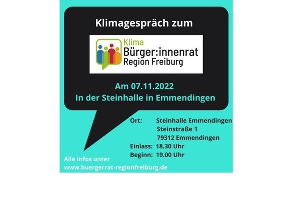 Plakat mit Informationen zum Klimagespräch 07.11.2022