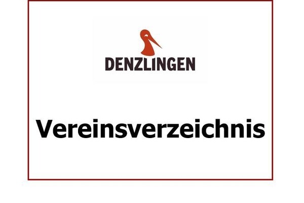 Tafel: Denzlinger Vereinsverzeichnis in schwarzer Schrift mit Storchenlogo auf weißem Hintergrund