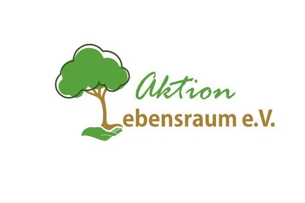 Logo Aktion Lebensraum: Zeichnung grüner Baum und Beschriftung Aktion in Grün und Lebensraum e.V. in Braun