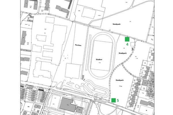 Lageplan mit grünen Markierungen 4 und 5, die die neuen Bohrstellen anzeigen