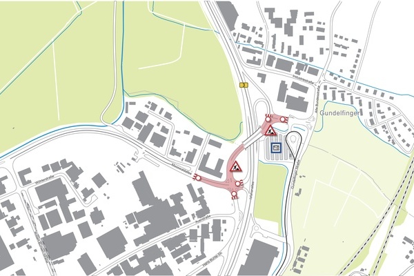 Grafik Sperrung Knotenpunkt Freiburg Nord / Anschluss Gundelfingen S&uuml;d