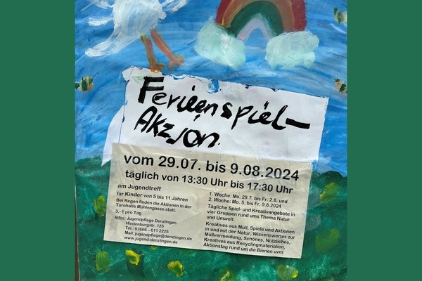 Ank&uuml;ndigungsplakat der Ferienspielaktion am Rathausplatz
