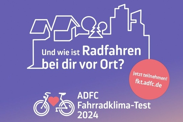 ADFC Fahrrad-Klima-Test - weie Shcrift auf blauem Untergrund