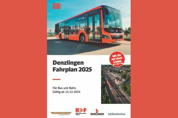 Cover des neuen Fahrplanheftes Denzlingen Fahrplan 2025 für Bus und Bahn