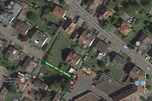 Luftbild Bereich Bahnhof bis Neue Ortsmitte; Quelle: Google Maps / Gerber