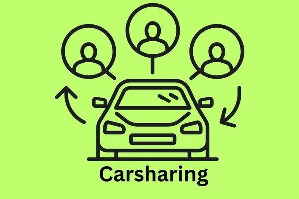 Grafische Darstellung Carsharing, schwarz auf grünem Untergrund