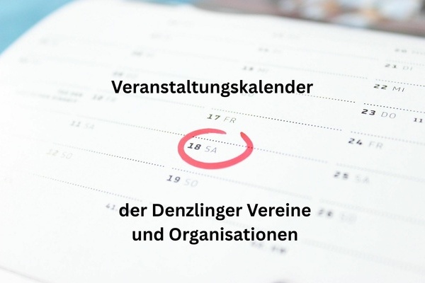 Kalender, wei&szlig;er Untergrund mit schwarzer Schrift und rotem Kreis. Veranstaltungskalender der Denzlinger Vereine und Organisationen