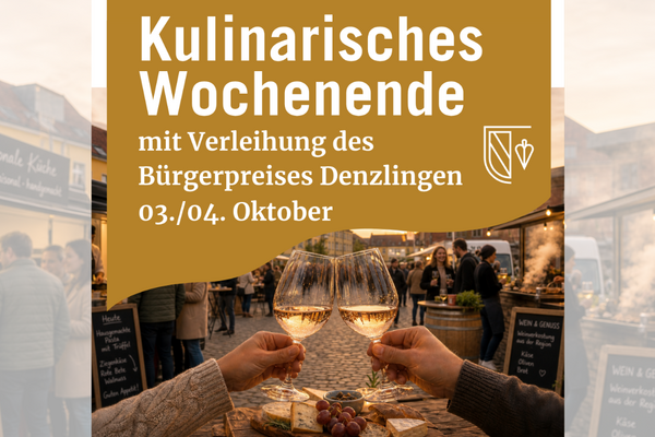 KI-generiertes Bild der Lebendigen Ortsmitte Denzlingen mit &Uuml;berschrift: Kulinarisches Wochenende mit B&uuml;rgerpreisverleihung, 03. & 04. Oktober