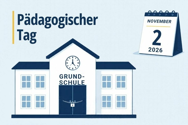 Infografik: Schulgeb&auml;ude mit verschlossenen T&uuml;ren. Kalender zeigt den 2. November 2026 an.