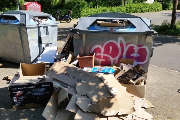 Überfüllte Altpapiercontainer in Denzlingen - ein Ärgernis!