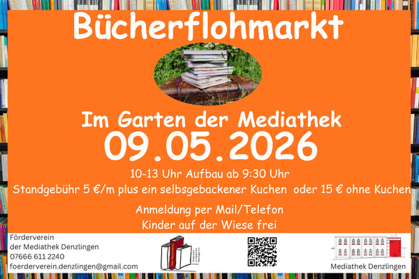 Plakat B�cherflohmarkt im Garten der Mediathek am 09.05.2026